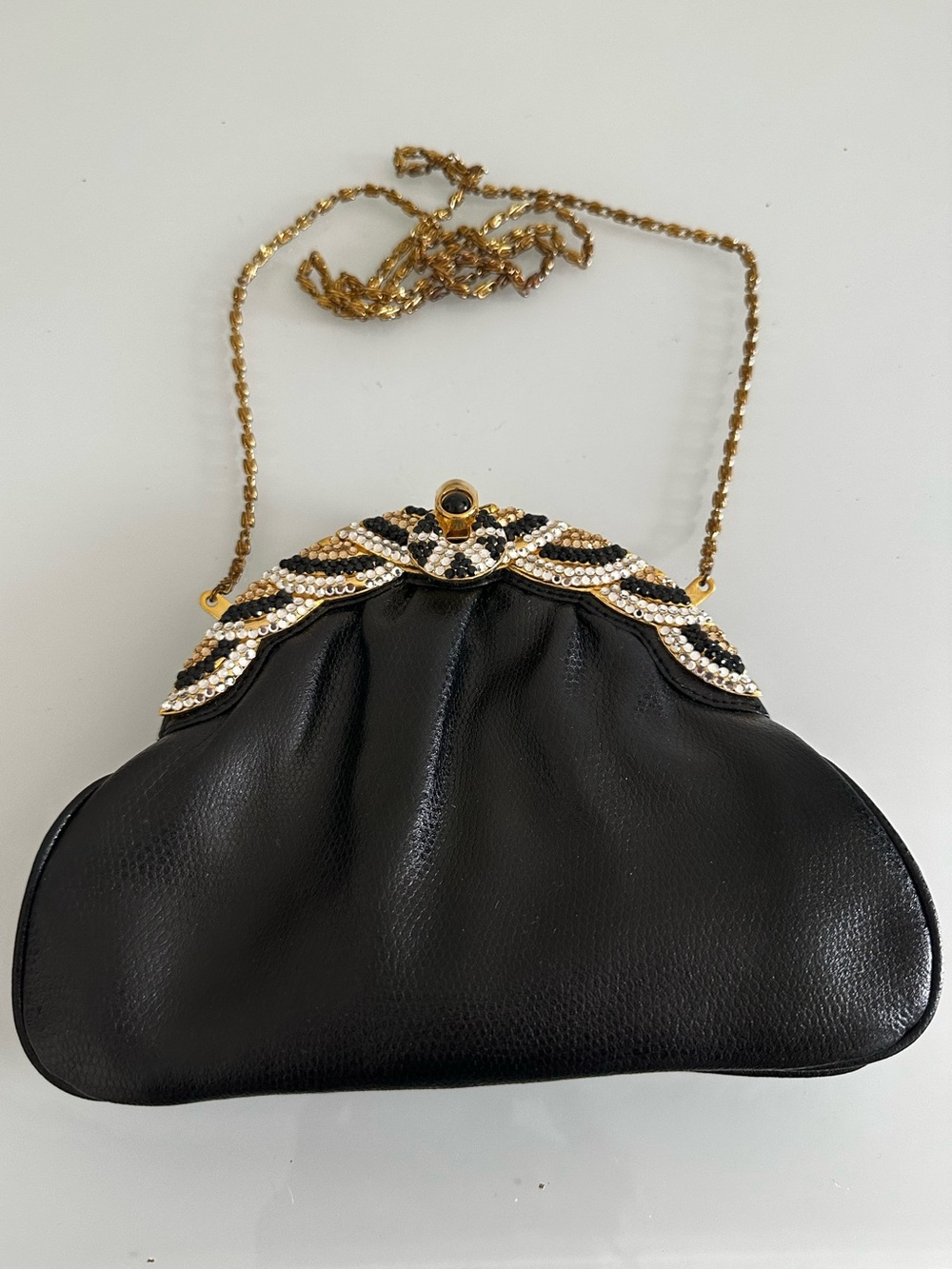 Elegant Black Evening Clutch with Gold Chain